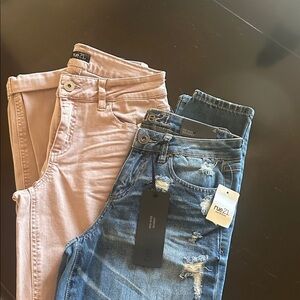 Rue21 light pink and dark blue Distressed jeans set